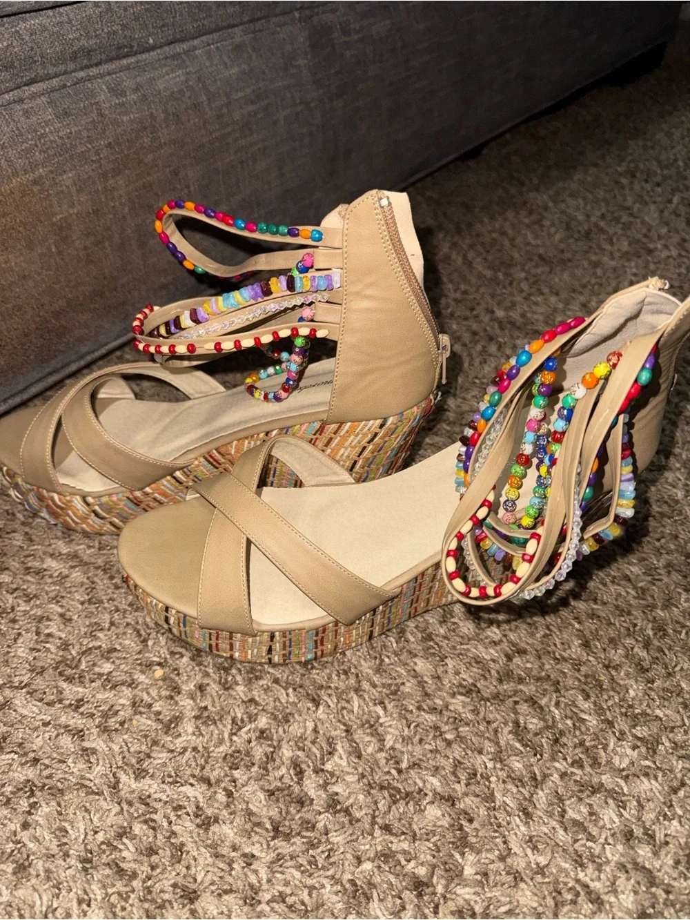 Glamorous Beaded Multicolor Wedge Sandals – EU 42